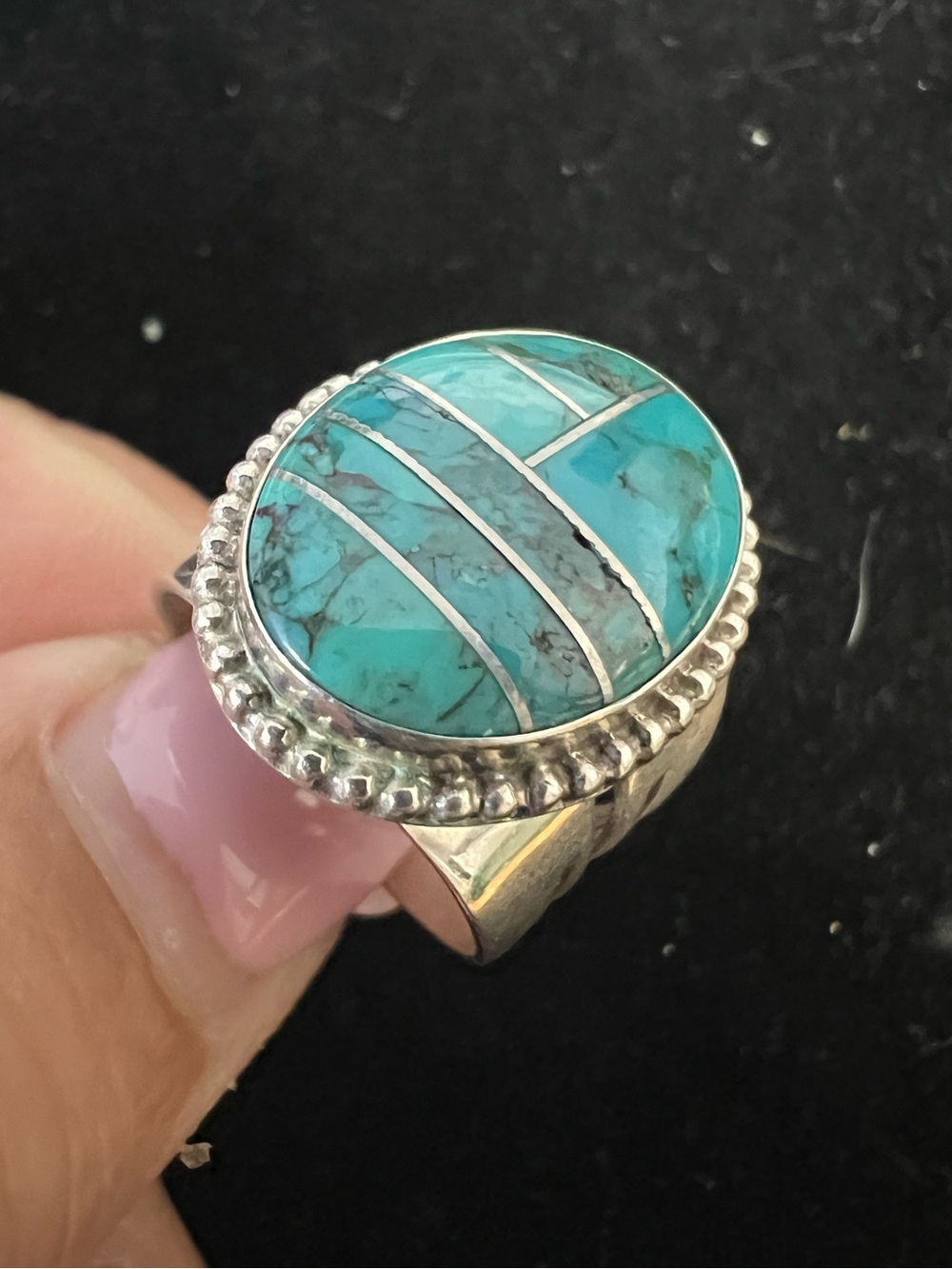 925 STERLING SILVER DTR TURQUOISE INLAY RING